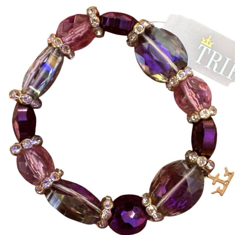 Trifari Purple‎ Pink Glass Stretch Bracelet New